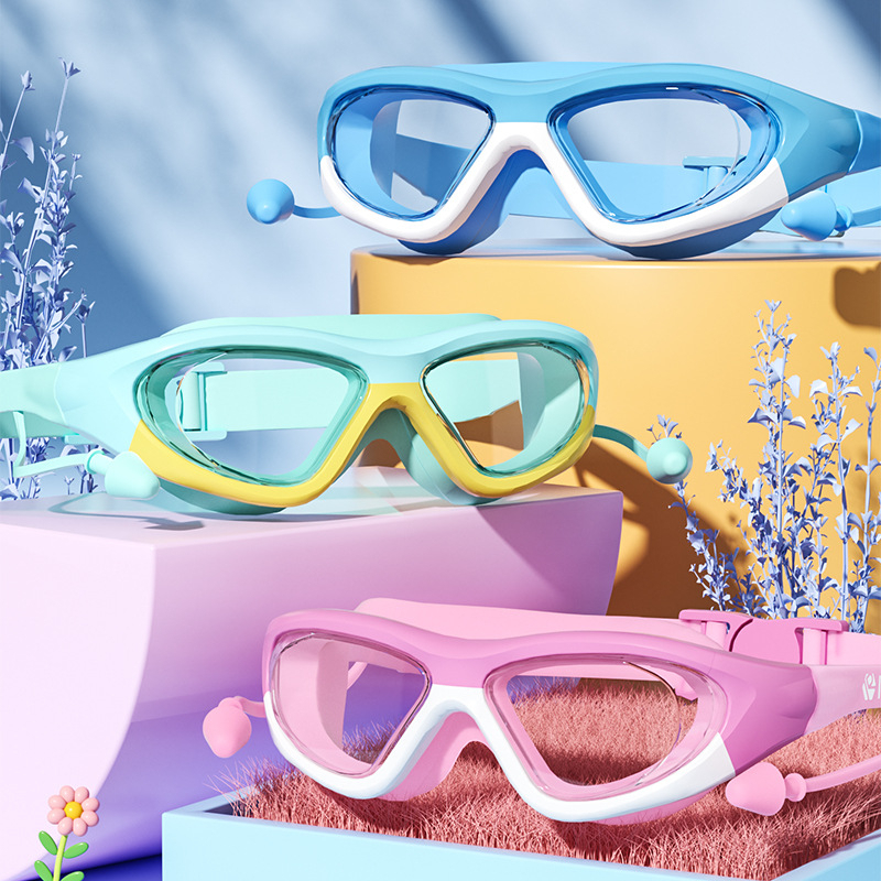 Óculos de Natação Infantil com Protetor de Orelha - À Prova d'Água, Antiembaçante e HD para Meninos e Meninas