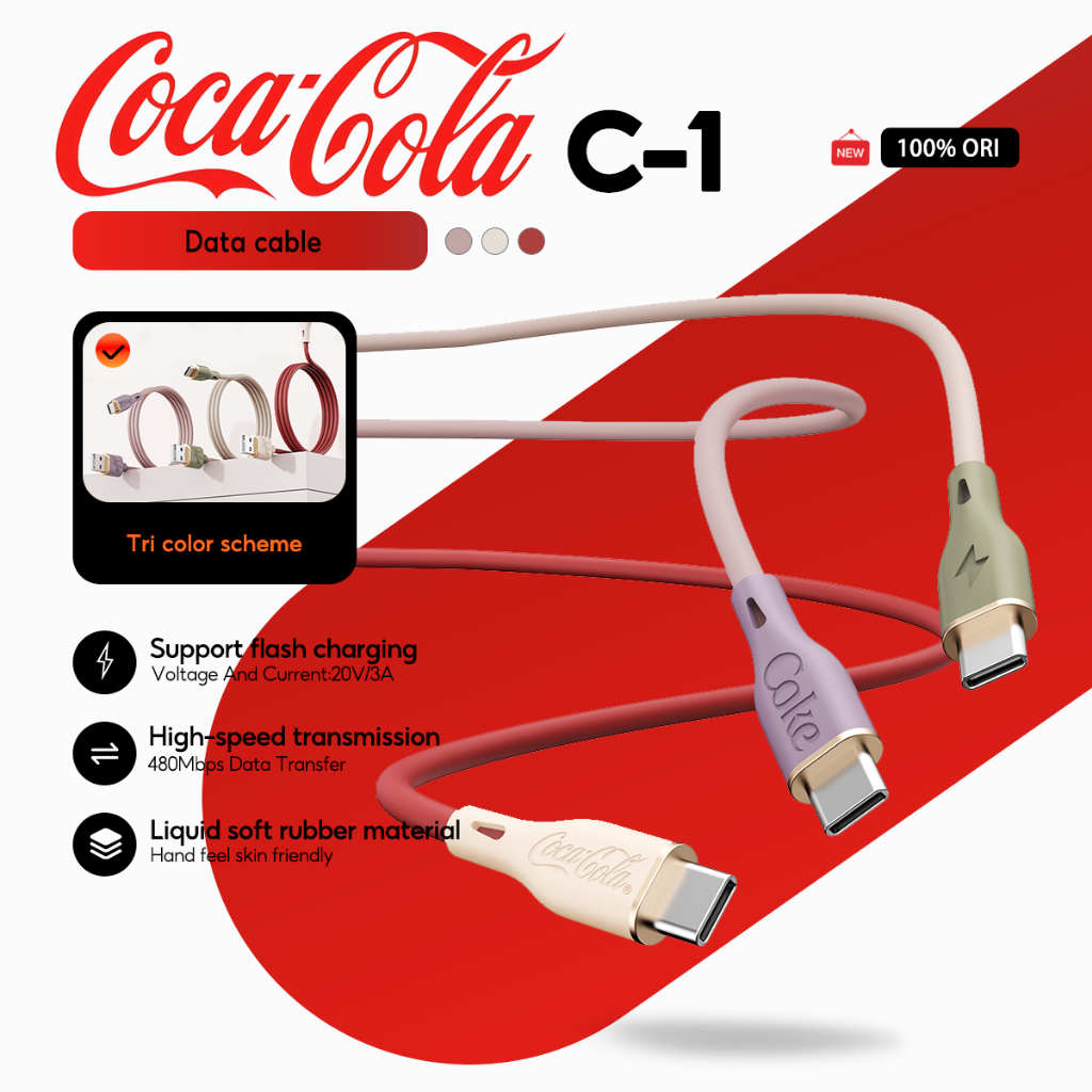 Coca Cola C-1 Cabo De Dados Multifuncional De Carregamento Rápido De 1M Tipo Para E USB-A em Oferta na Shopee