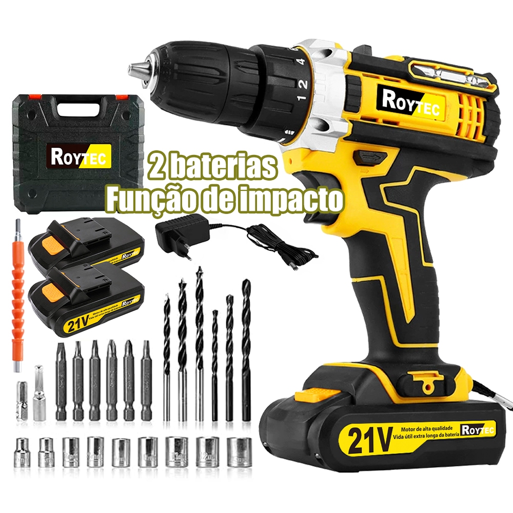 Parafusadeira Furadeira impacto sem Fio 3/8 2 pcs Bateria 21v com Maleta Acessórios em Oferta na Shopee