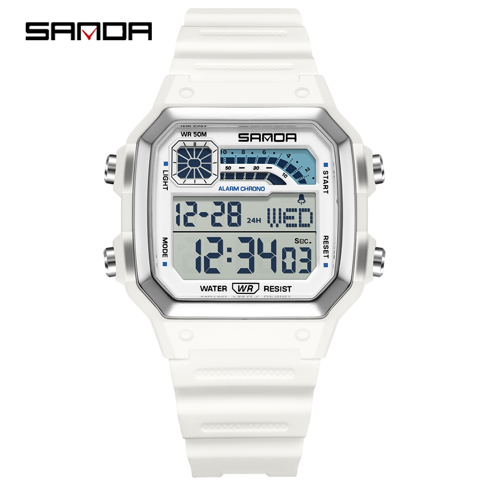 SANDA 6196 Relógio Eletrônico Masculino Moda Quadrado Multifuncional Esporte Ao Ar Livre Lazer Presente
