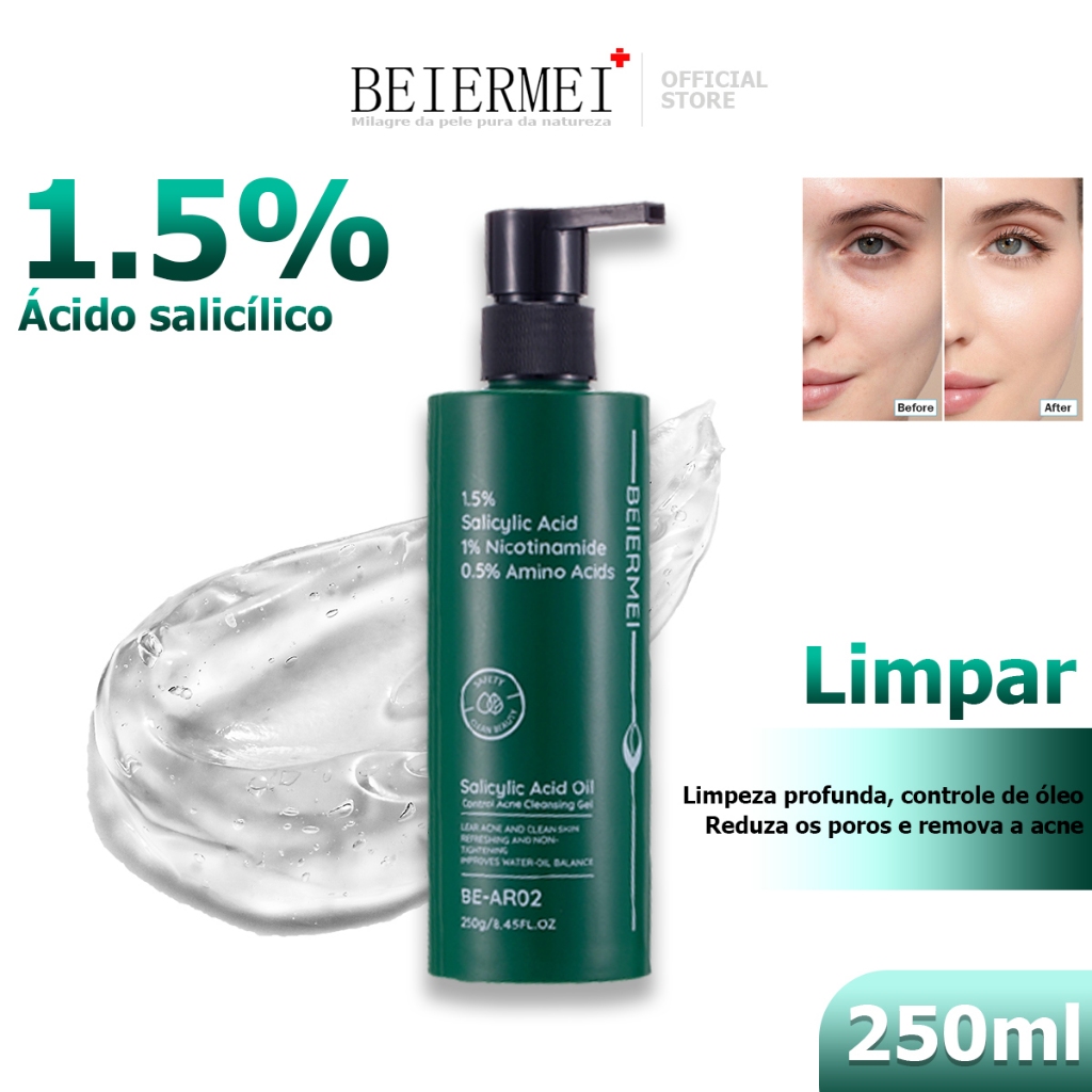 Beiermeri, br Gel de Limpeza Ácido Salicílico+Aminoácidos Limpe efetivamente, controle o óleo e remova a acne em Oferta na Shopee