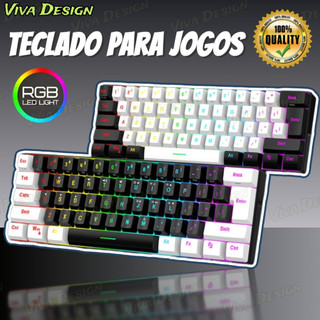 Teclado com fio 61-Key RGB Backlight Mini Compact USB-C Cabo de alimentação plugável
