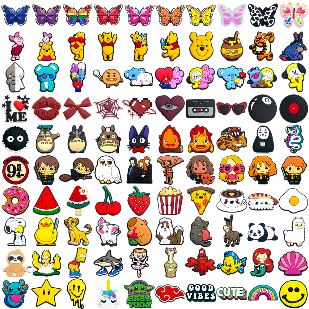 MEIDJ Encantos De Sapato 100 Decorações De Desenhos Animados Ursos Borboletas Comida Animais Padrão Acessórios De PVC Co em Oferta na Shopee