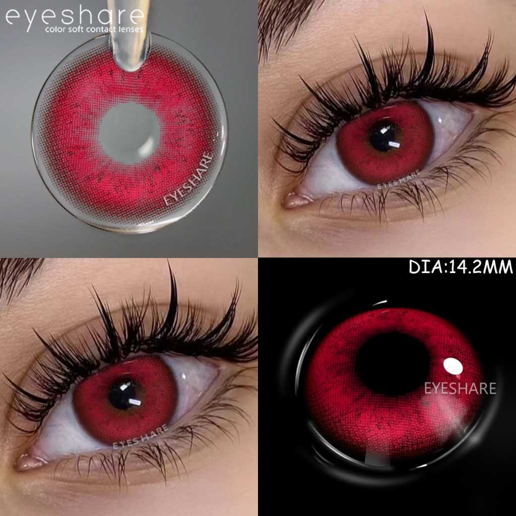 EYESHARE Lentes De Contato De Cor Vermelha Para Olhos cosplay Anime Acessórios Loucos Halloween softlenses Navio Do Bras em Oferta na Shopee