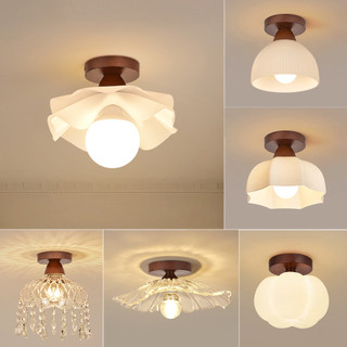 Lampu Plafon Madeira Maciça Luminária De Teto Vidro Em Formato De Flor Lâmpada Corredor, Closet, Banheiro, Varanda