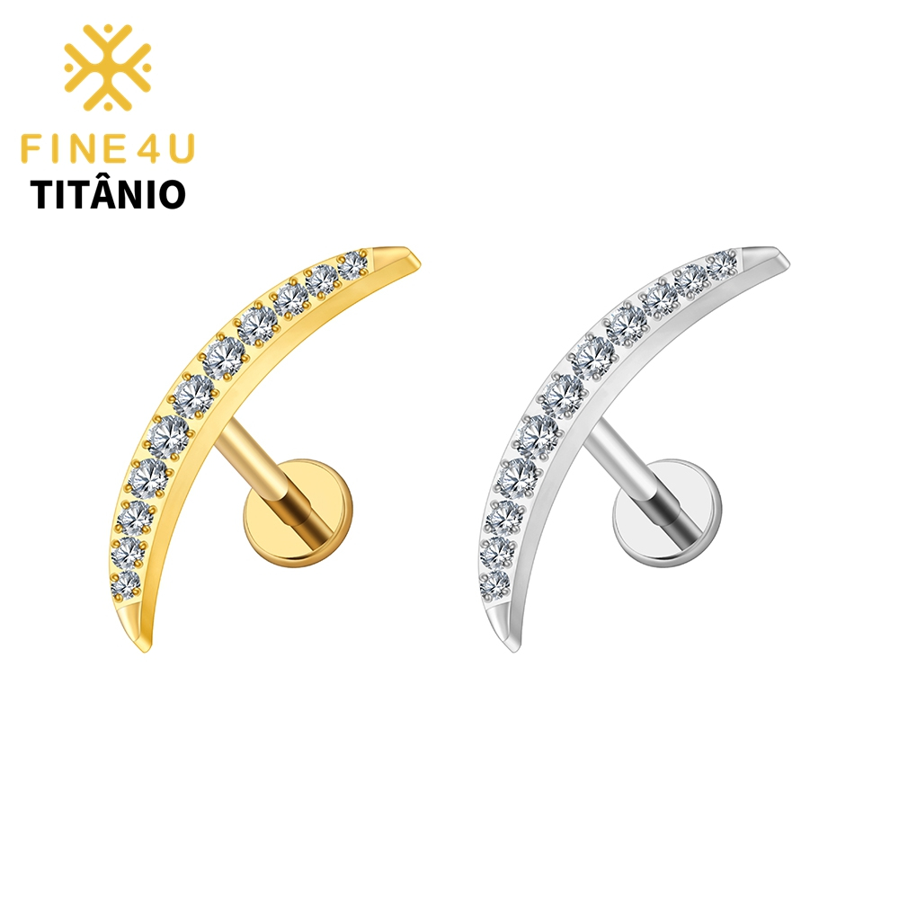 FINE4U Piercing Cartilagem Helix Titânio Longo Lua Crescente Labret Com CZ 16G em Oferta na Shopee