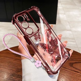 VRQR Para Oppo Realme C75X C75 C71 4G Invólucro Quatro Borboletas Transparente Anti Queda Capa De Telefone Com Corda De em Oferta na Shopee