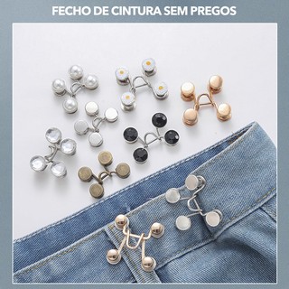 Apertador de Cintura Calça Jeans Sem Costura Pares Botão Ajustável Metal Para Calças e Saias Cores Variadas