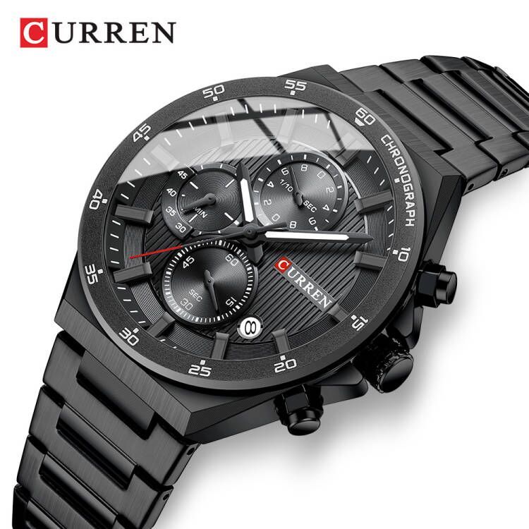 CURREN Cronógrafo Relógio Masculino Pulseira De Aço Inoxidável Exibição De Data Luminosa Mostrador Grande Estilo Clássic