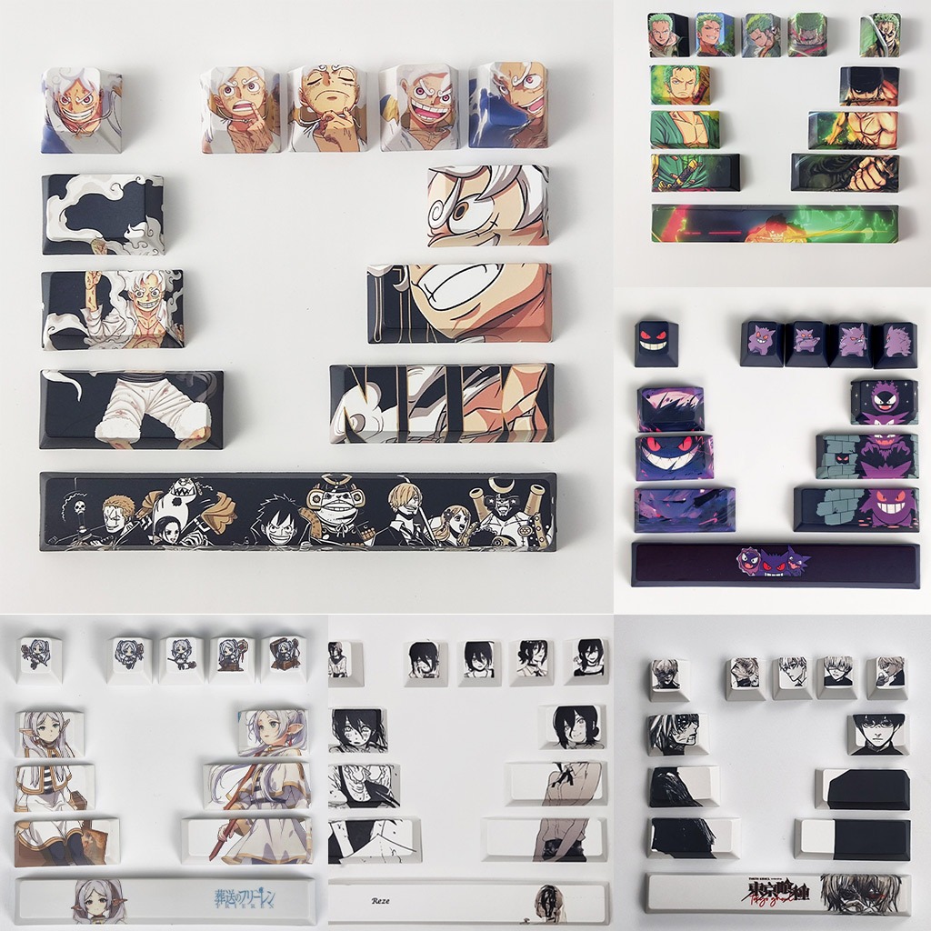 8/12pcs Luffy Keycaps Cherry Profile PBT Sublimação De Tinta One Piece Nika Zoro Nami Law Sanji Teclado Mecânico Creative Anime Cross-axis