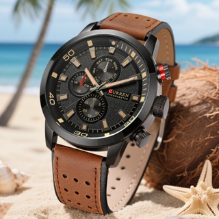 Relógio Masculino CURREN : Pulseira De Couro Clássico Genuíno , Estilo Esportivo Casual Elegante , Analógico De Quartzo em Oferta na Shopee