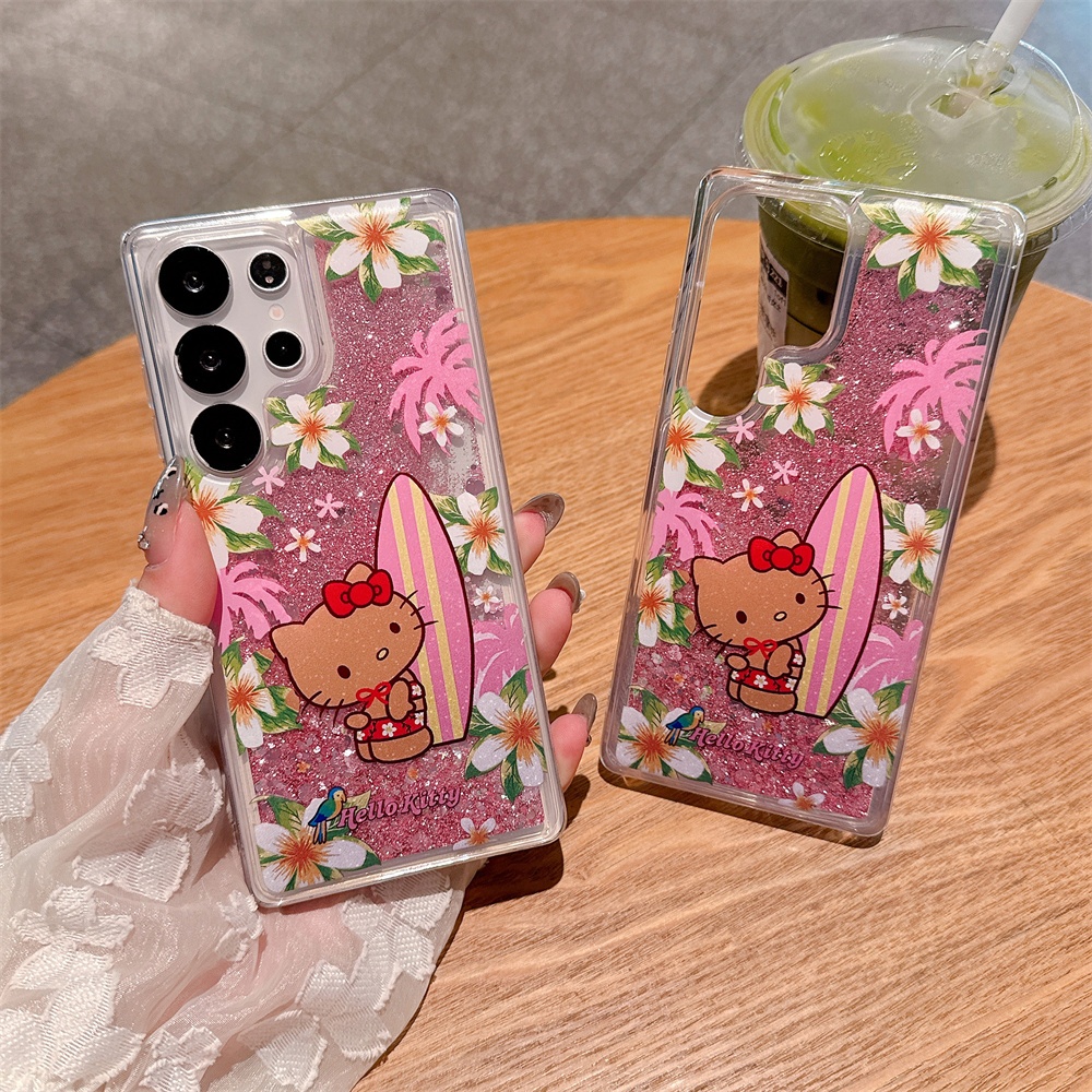 Para Samsung S24 FE S25 Ultra Nota 20 S23 Gato Dos Desenhos Animados Modelado Glitter Líquido Bling Areia Movediça Caso