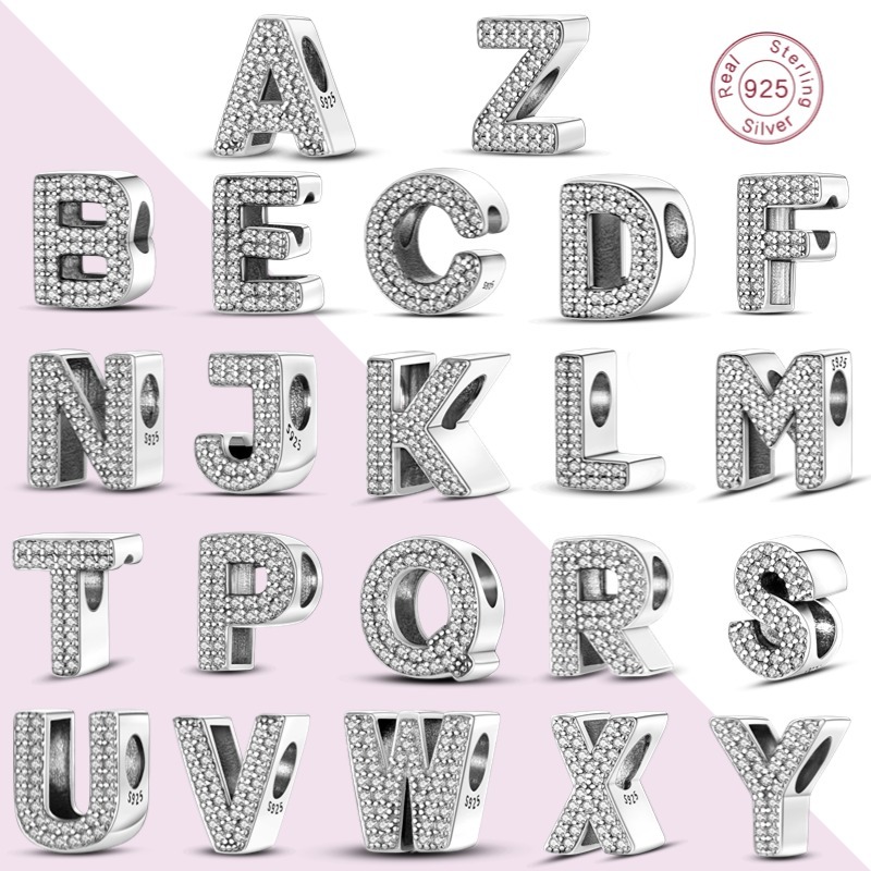 Venda quente 925 prata esterlina carta Retro az 26 carta CZ adequado para pulseira pingente em Oferta na Shopee