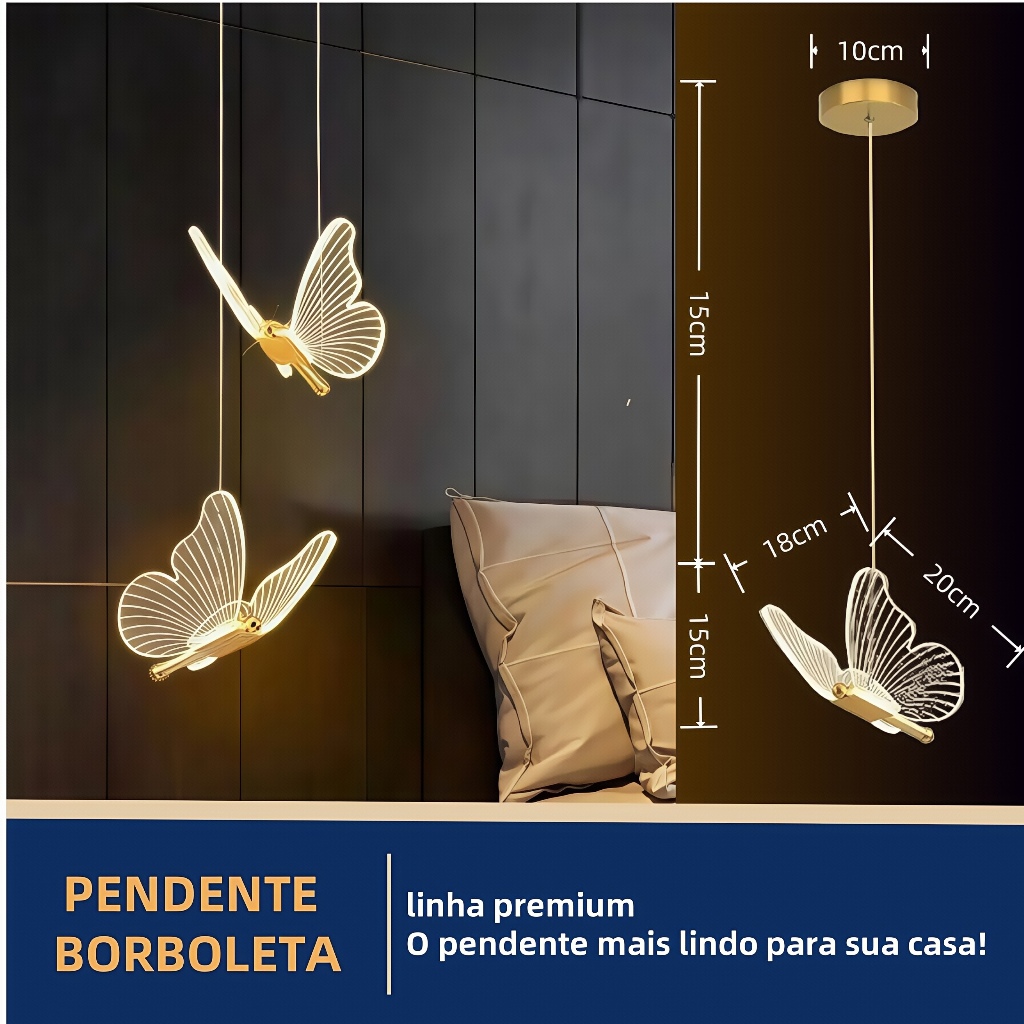 Lâmpada Pendente Borboleta Moderna Lustre Criativo Luz De Escada Para Sala De Estar Jantar Arte Corredor Interior