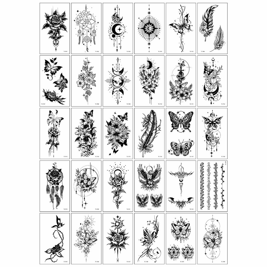 30 Folhas De Estilos De Tatuagem Temporária : Natureza , Gótico , Místico , Geométrico E Floral em Oferta na Shopee
