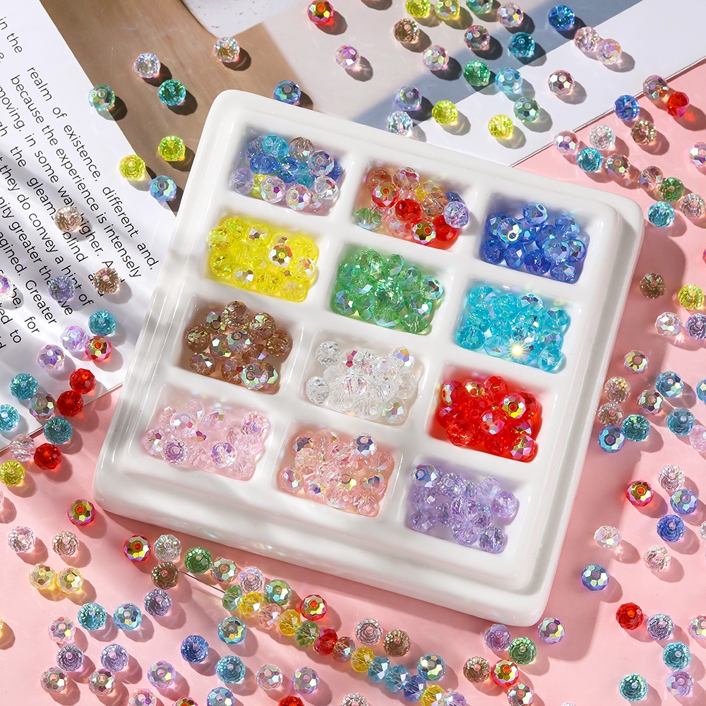 St.kunkka 50 Peças 4mm 6mm Contas De Vidro Redondas De Cristal Iridescente Para Fazer Pulseira De Colar DIY