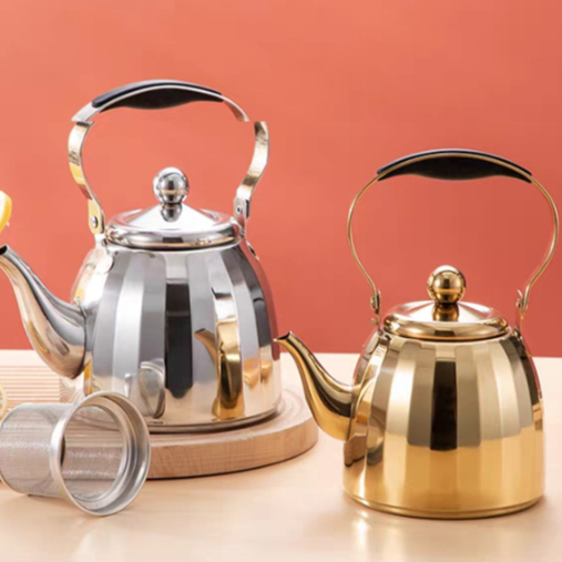 Chaleira Dourada 1000ML Com Infusor Indução Chaleira Bule Mesa Posta