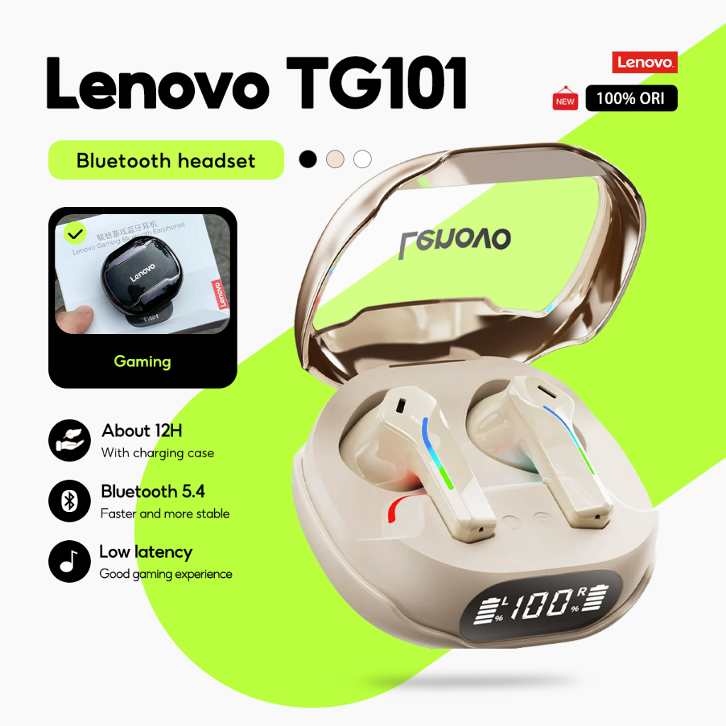 Lenovo Fones De Ouvido TG101 Bluetooth Jogos TWS HD Som Estéreo Longa Vida Útil Da Bateria Baixa Latência Com Microfone em Oferta na Shopee