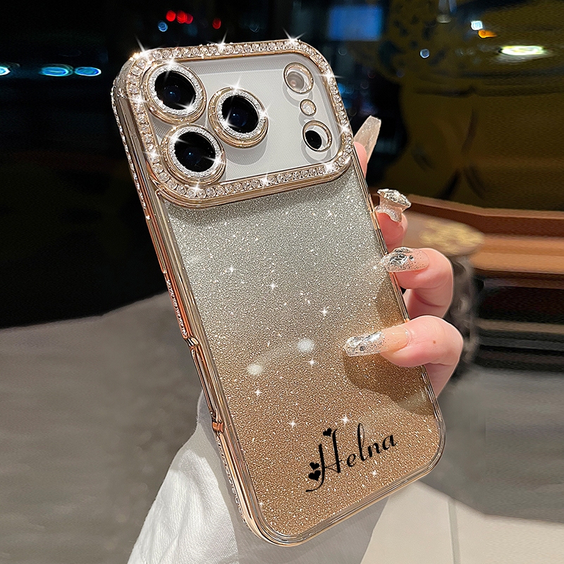 Novo Luxo glitter Diamante Nome Personalizado Caso De Telefone Para iphone 17 pro max 15 16 13 12 promax Embalagem em Oferta na Shopee