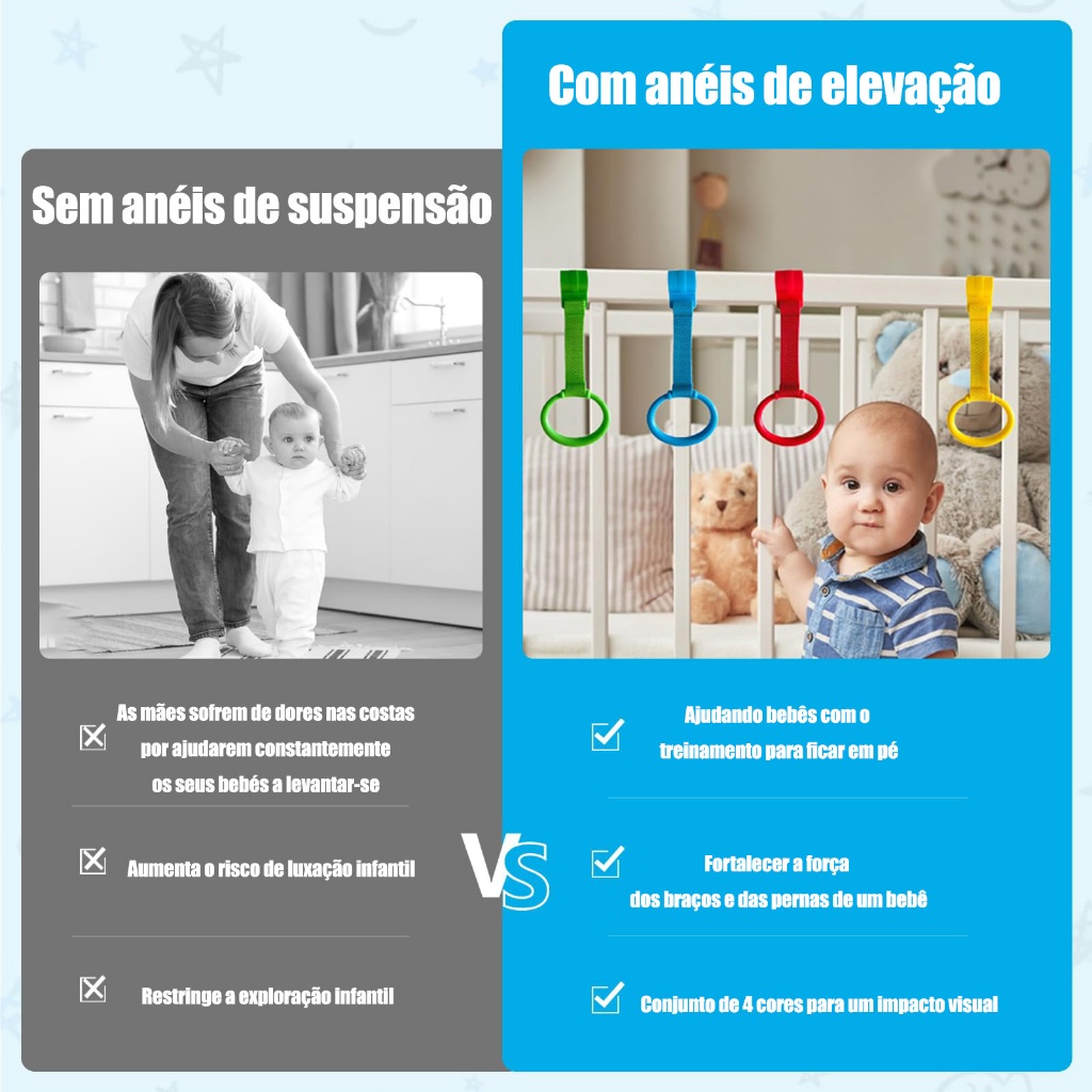 Conjunto de 4 peças Anel de Tração  para Berço  Acessório Plástico Colorido para Bebê se Apoiar