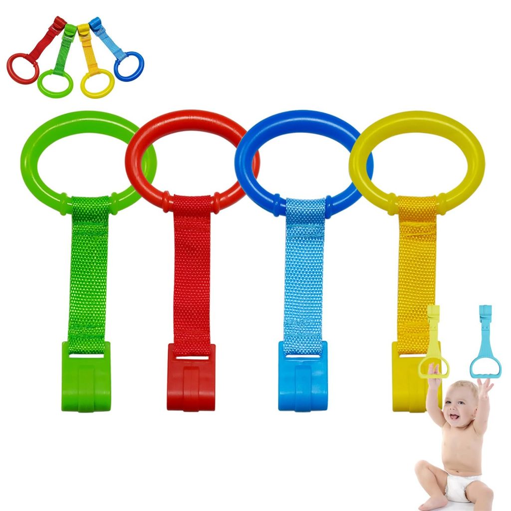 4 anéis para puxar o berço Acessórios  de plástico coloridos Para apoiar o bebê em pé