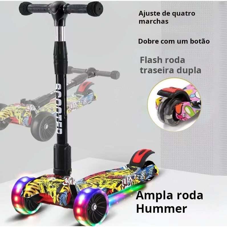 Patinete infantil 4 rodas com led ajustável scooter dobrável menino menina Presente Para Criança