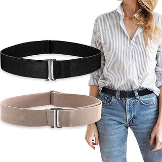 Cinto Elástico Sem Exibição Para Mulheres , 2 Peças , Invisível Ajustável Com Fivela Plana Vestidos De Calças Jeans