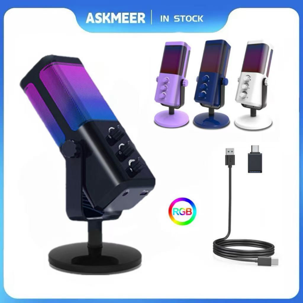 M7 RGB USB Mic Microfone Condensador Com Cancelamento De Ruído Para PC PS4/5 Gravação De Telefone Jogos Ao Vivo