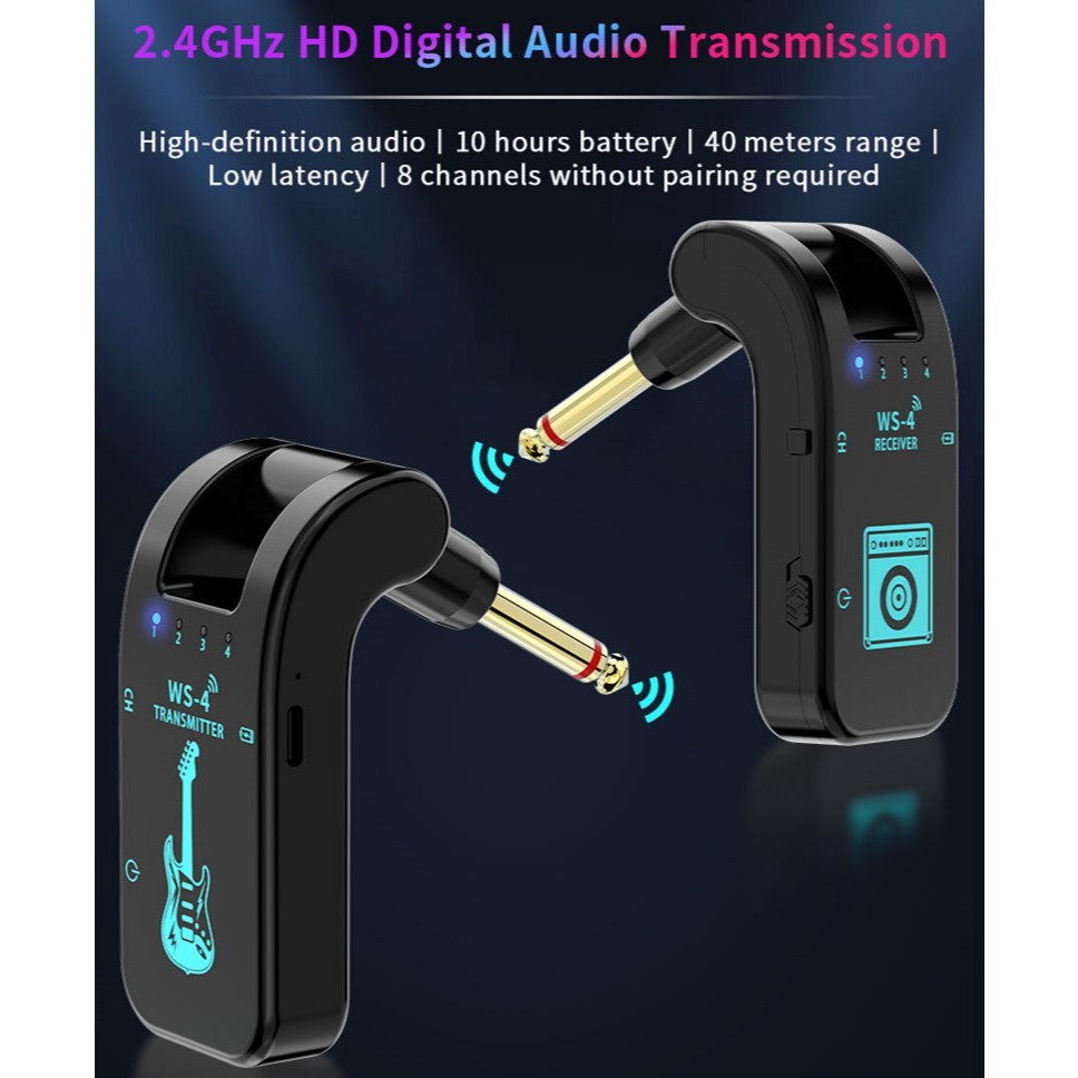 Sistema De Guitarra Sem Fio WS-4 Recarregável , Receptor Transmissor De Áudio De 8 Canais 2.4 Ghz Para , Baixo - detalhe