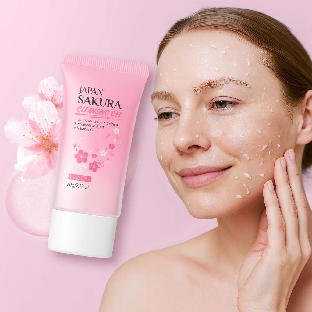 LAIKOU Japão Sakura Gel Esfoliante Suave 60g Hidratação Profunda Controle De Óleo Limpa Impurezas