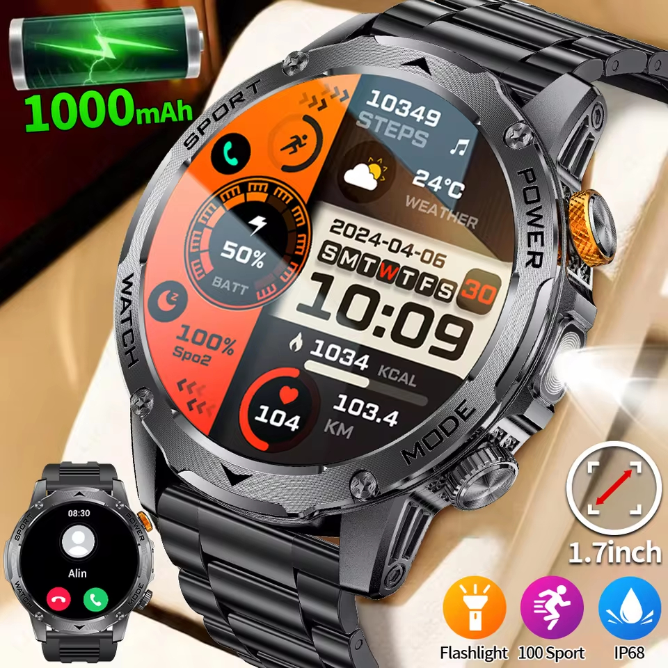 LIGE Masculino 1000mAh Relógio Inteligente Grande Bateria Esportes Ao Ar Livre Lanterna À Prova Dwaterproof Água Bluetoo