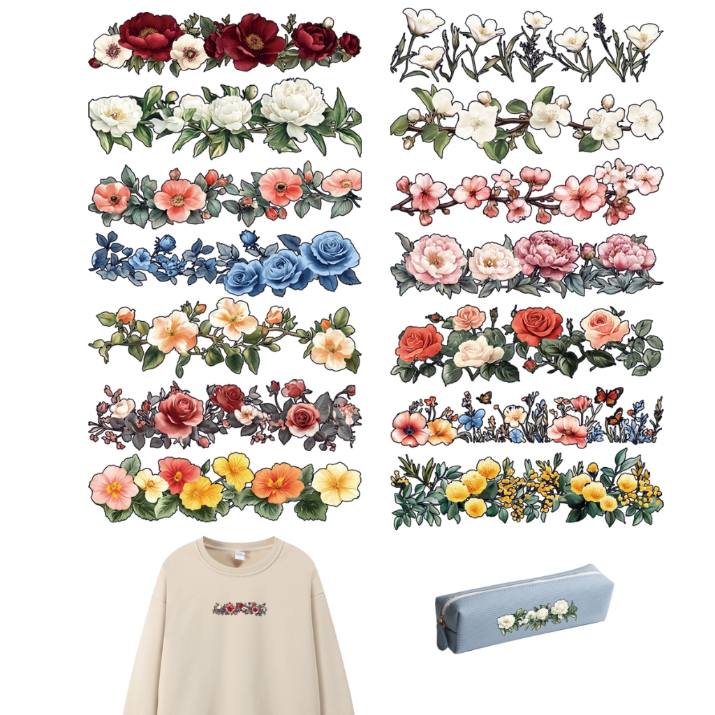 14 Unidades/Conjunto Lindos Remendos Florais Para Roupas Ferro Em Transferências 5.5 Polegadas Por Largura Flor DIY Cami