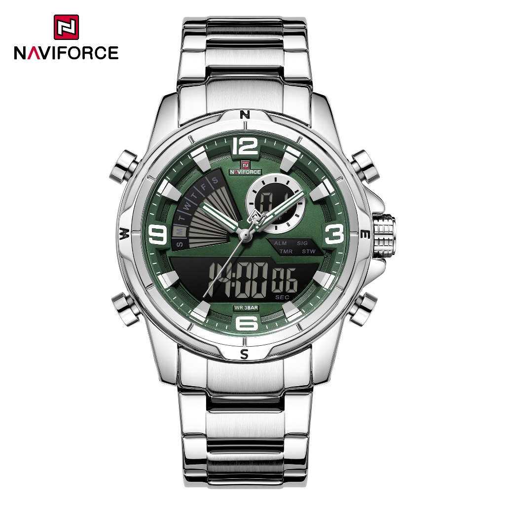 NAVIFORCE 9257 Movimento De Exibição Dupla Cronógrafo Calendário Multifuncional Pulseira De Aço Inoxidável Relógio Mascu