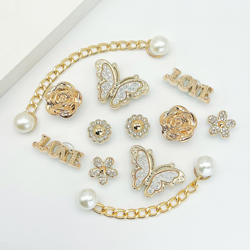 Pérola Strass Borboleta Sapato Encantos Conjunto Elegante Acessórios Decorativos Para Tamancos Sandálias Mulheres