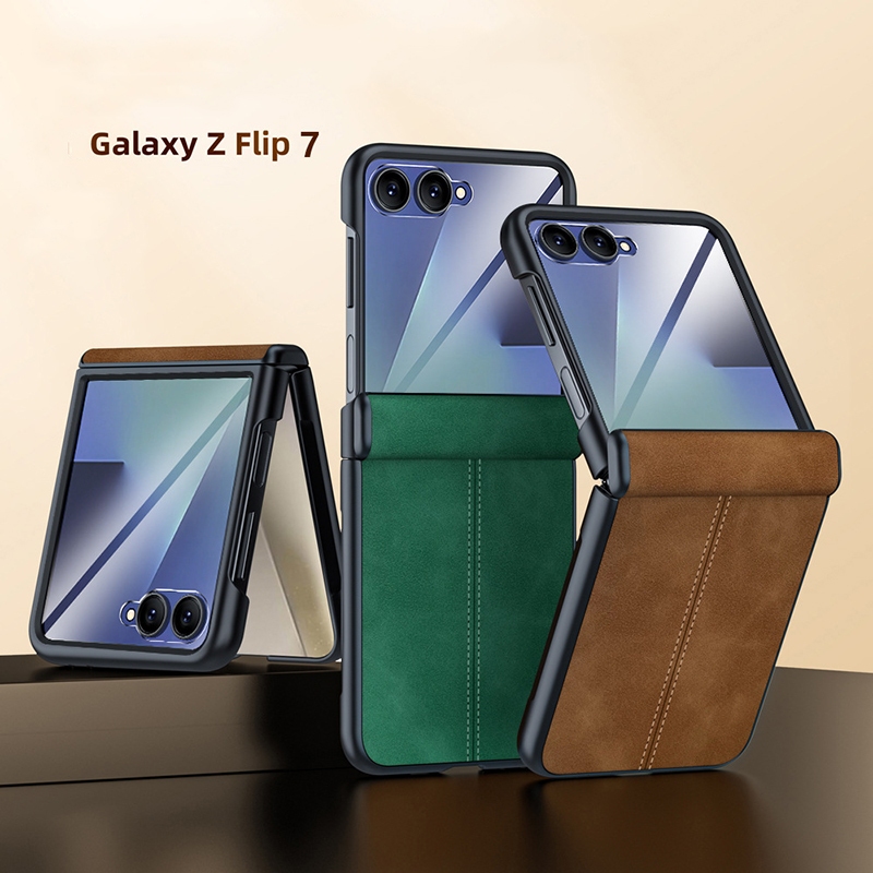 ZFlip7FE Capa Para Samsung Galaxy Z Flip 7 6 Flip7 FE Luz Luxo Couro Eixo Central Dobradiça Dura De Telefone Móvel