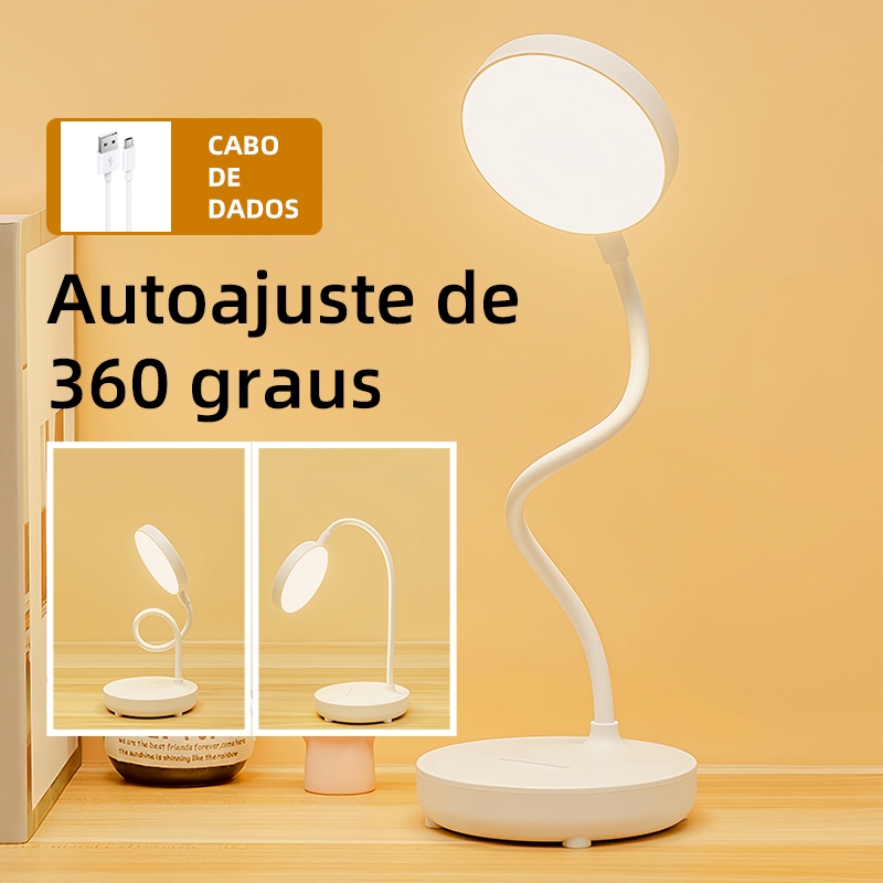 Luminária Abajur de Mesa LED Luz Recarregável Touch Haste Flexível Lâmpada De Estudo