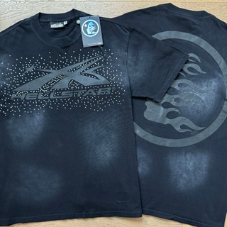 Novo Inferno Americano Retro Lavado Carta Quente Diamante Impresso High Street Solto Casual Manga Curta Camiseta De Algo em Oferta na Shopee