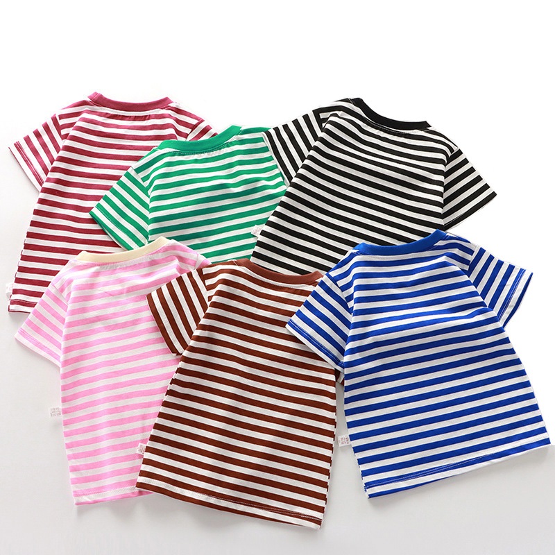 Crianças Camiseta Roupas Listra Tripulação Pescoço Manga Curta Meninos De Moda Verão Algodão Topo Budak