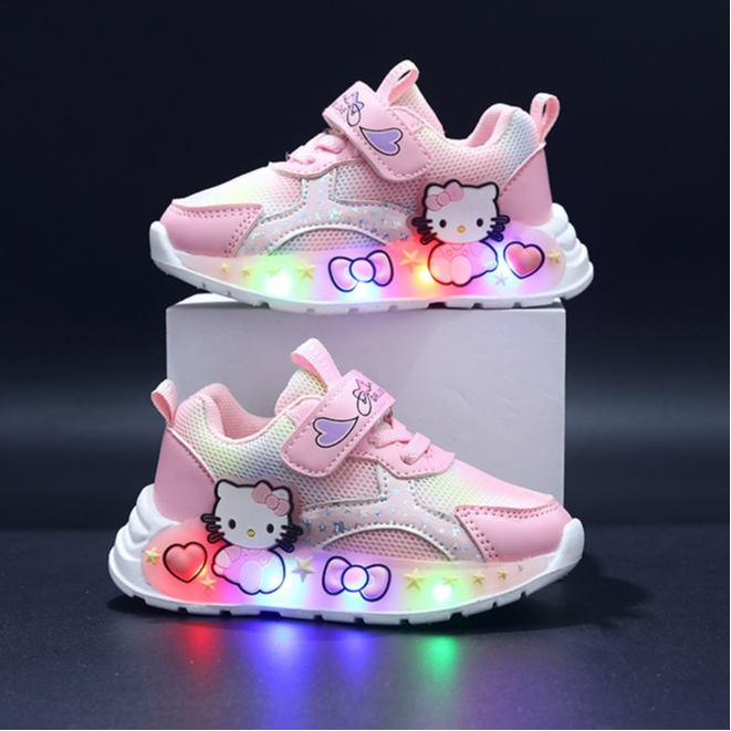 Tênis infantil Meninas Hello Kitty Calçado infantil Sapatos com luz LED brilhante de sola macia