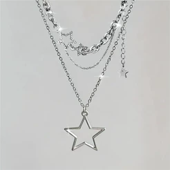 Conjunto de 2 peças elegante feminino colar moda simples estrela pingente colar luz luxo estilo High-End feminino diário