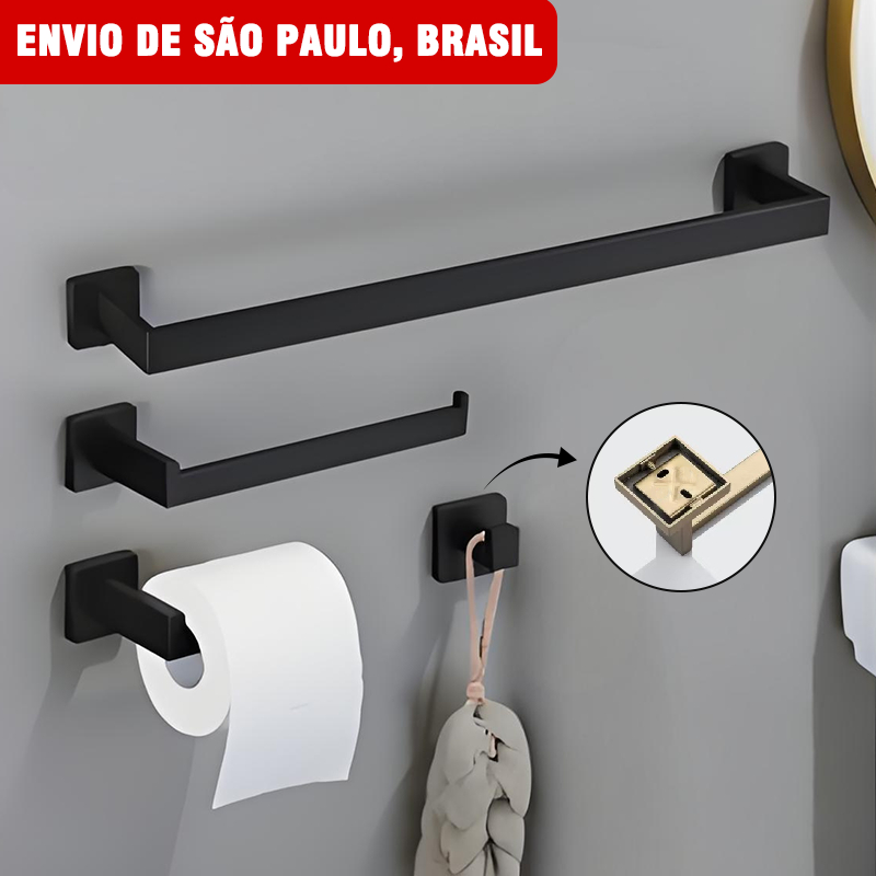 Suporte de toalha para banheiro 4 pcs Quadrado 40/60cm Porta Toalha  Inox Acessórios Conjunto de Banheiro Completo