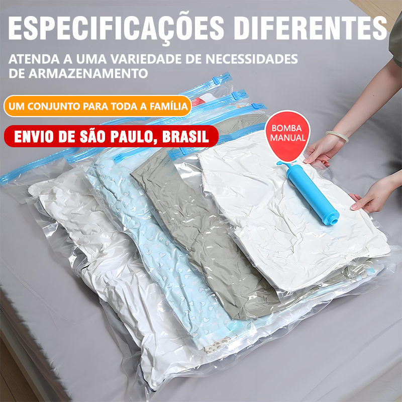 Imagem KIT Saco a Vácuo ou Bomba manual Para Viagem Organização de Roupas Mala Viagem Guarda Roupas