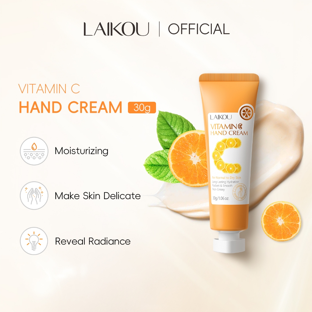 LAIKOU Vitamina C Creme Iluminador Para Mãos 30g Macias E Radiantes Não Oleoso