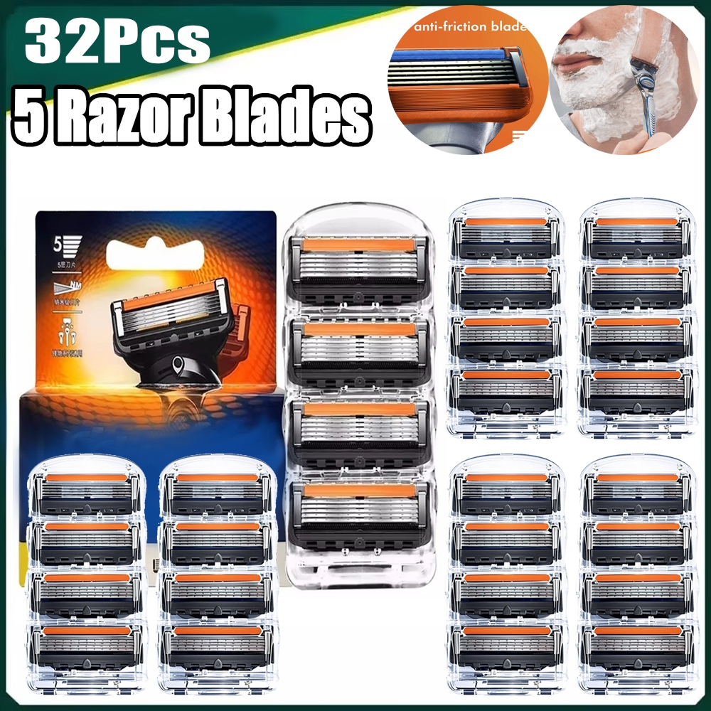 32 peças, 5 lâminas de barbear para cabo de barbear Fusion, cassetes de barbear facial masculino, recargas de cabeça de