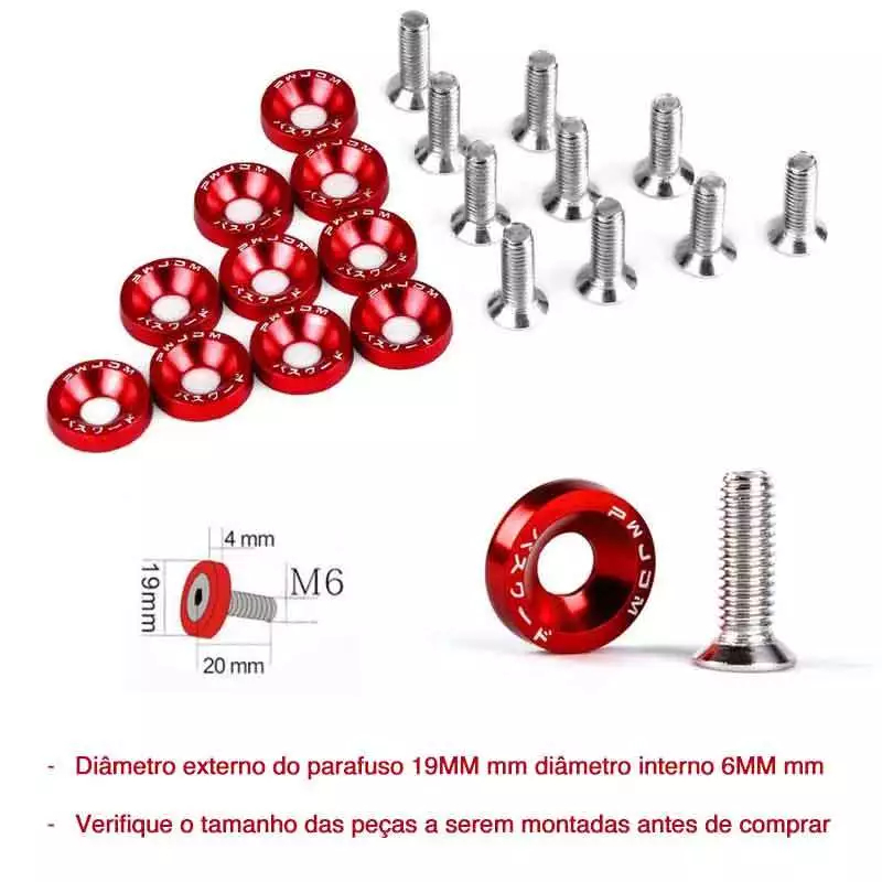 Fender 10 Peças M6 JDM Fixação para Junta Honda com Arruelas de Alumínio e Parafusos com Amortecedor