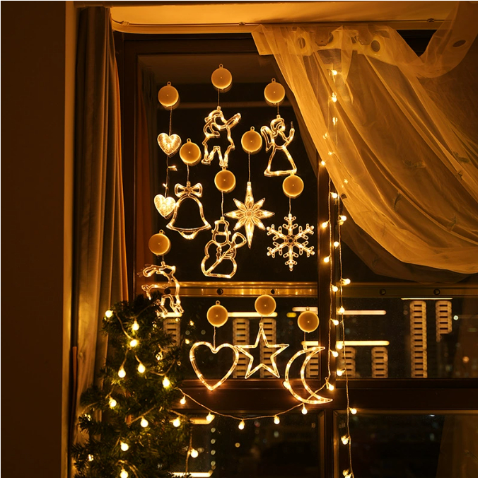 Luzes de natal led janela ventosa lustre Elk Bell quarto festa decoração de natal luzes