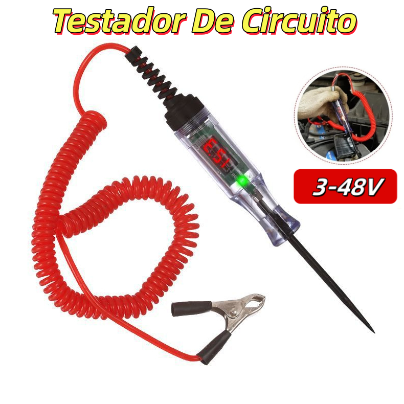 Testador de Luz Automotivo Digital LED 3V-48V com Voltímetro e Sonda para Verificação de Carro