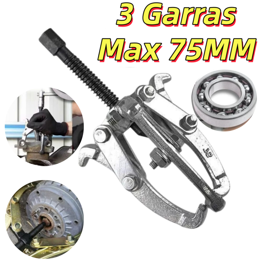 Saca Rolamento e Polia 3 Garras 75mm Aço Profissional Saca Polia Manual 3 Pol Metal Extrator