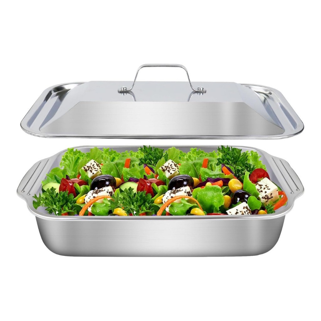 Assadeira De Aço Inoxidável Com Tampas , Antiderrapante , Resistente A Altas Temperaturas