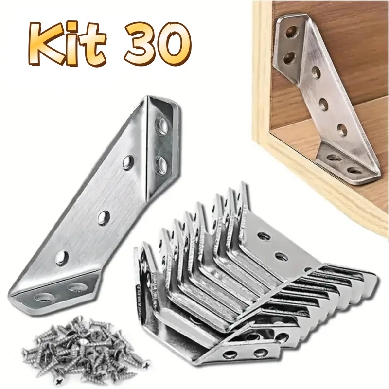 Kit 10/30 Conectores De Canto De Aço Inoxidável Universais Para Móveis